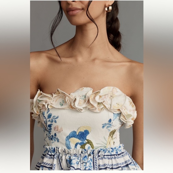 Anthropologie NWT Maeve Linen Blend Strapless Knee-Length Dress size S. - Picture 5 of 16